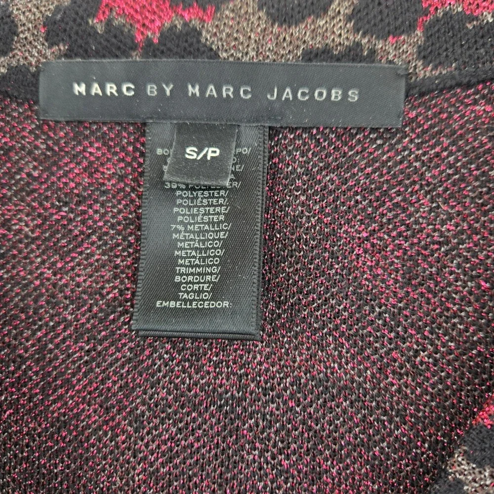 Marc by Marc Jacobs Pink Metallic Leopard Print Wool Blend Cardigan Sweater S XS